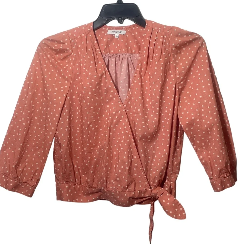 Madewell Small Orange White 100% Cotton Ladies Cute‎ Top - Picture 4 of 6